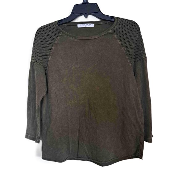 Project Social T Tops - Project Social T Gray Mesh Shoulder Rounded Neckline Top